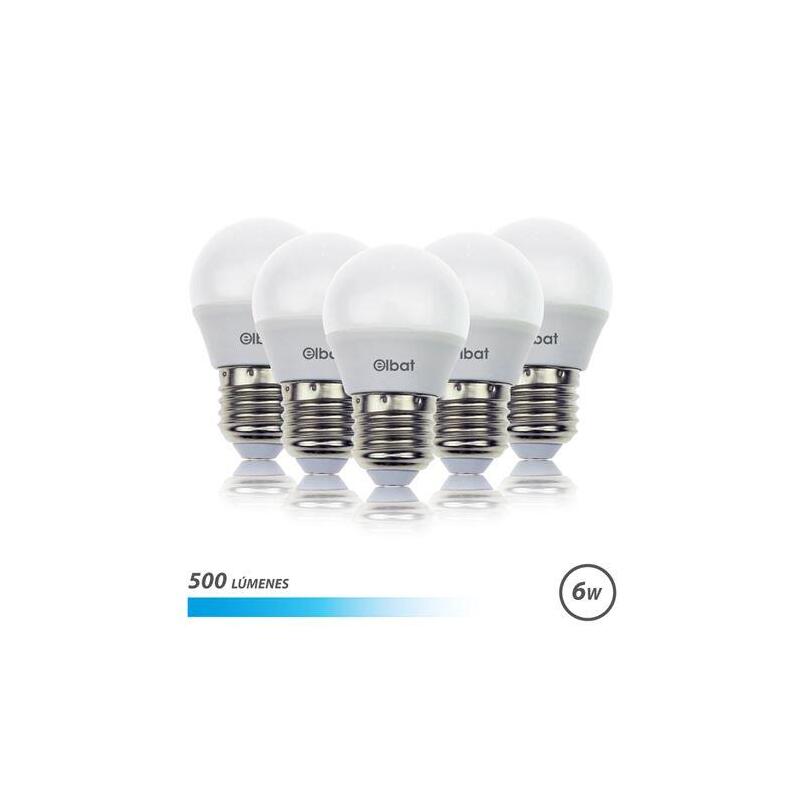Elbat Pack 5 Bombillas Led G45 - 6w - 500lm - E27 - Luz Fria - Blanco