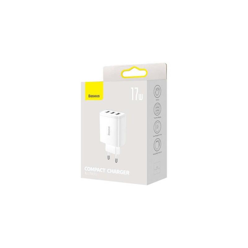 Embalaje Deteriorado - Baseus Travel Charger Compact Wall Charger U+U+U, 17w Eu White (Ccxj020102) - Only Box Damage 6932172606978-D