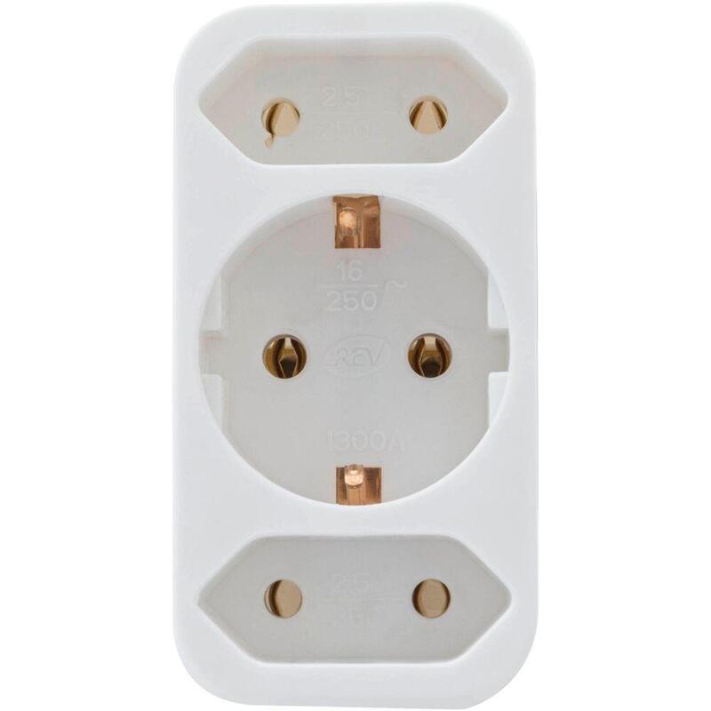 Enchufe De Transicion Rev 2-Veces + 1 Contacto De Seguridad Blanco