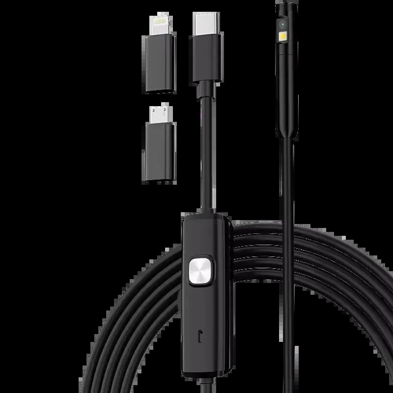 Endoscopio 8mm Dual Lens (Lightning/Usb-C/Microusb)  Hard Cable  3.5 M