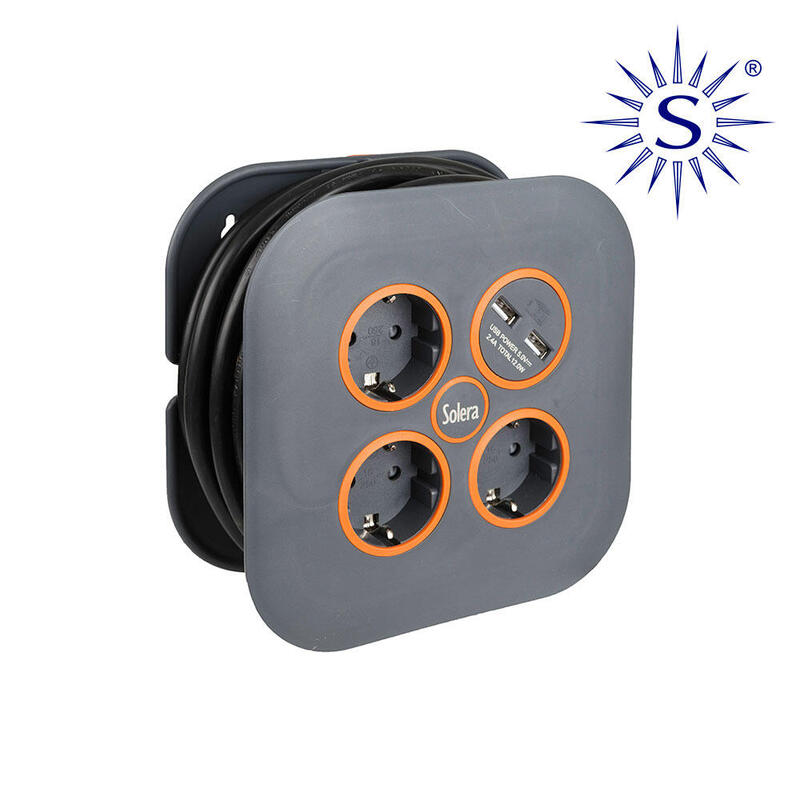 Enrollacables Con 3 Bases 2p+T Y 2 Usb Solera 7321usb