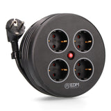 Enrollacables Con 4 Tomas 2p+T Schuko, Con Protección, 16 A 250 V, Cable H05vv-F 3g1,5mm² De 5 M, Negro