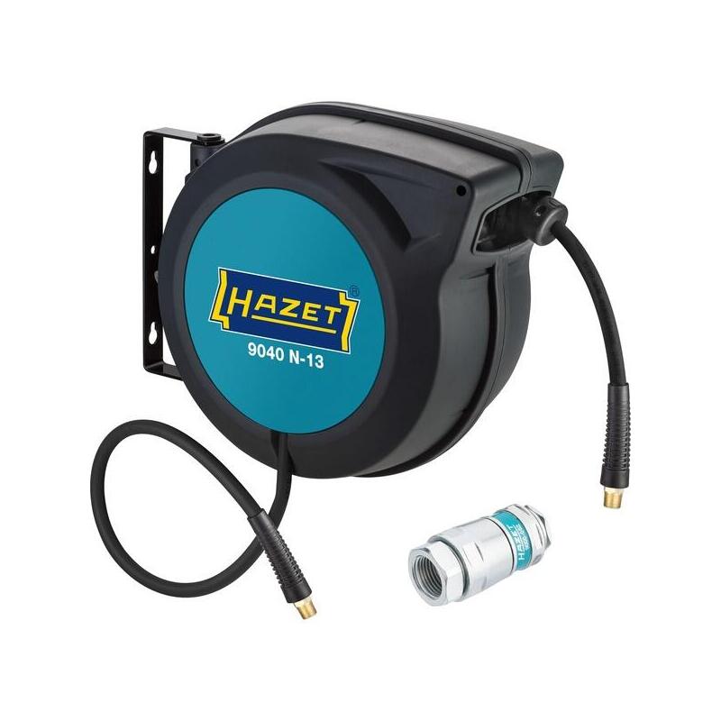 Enrollador De Manguera Hazet 9040n/2 Juego, 15 Metros, Manguera De Aire Comprimido Negro/Azul, Manguera De Conexión De 90 Cm, Acoplamiento De Seguridad 9040n/2