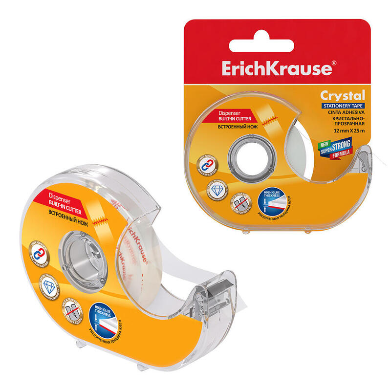 Erichkrause Cinta Adhesiva Con Aplicador Crystal - 12mmx25m - Facil De Usar - Transparente