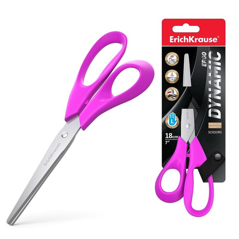 Erichkrause Dynamic - Tijeras Para Zurdos De 18cm - Cuchillas De Acero Inoxidable - Afilado Doble Avanzado - Resistente A La Corrosion - Mangos Ergonomicos - Color/Diseño Variado