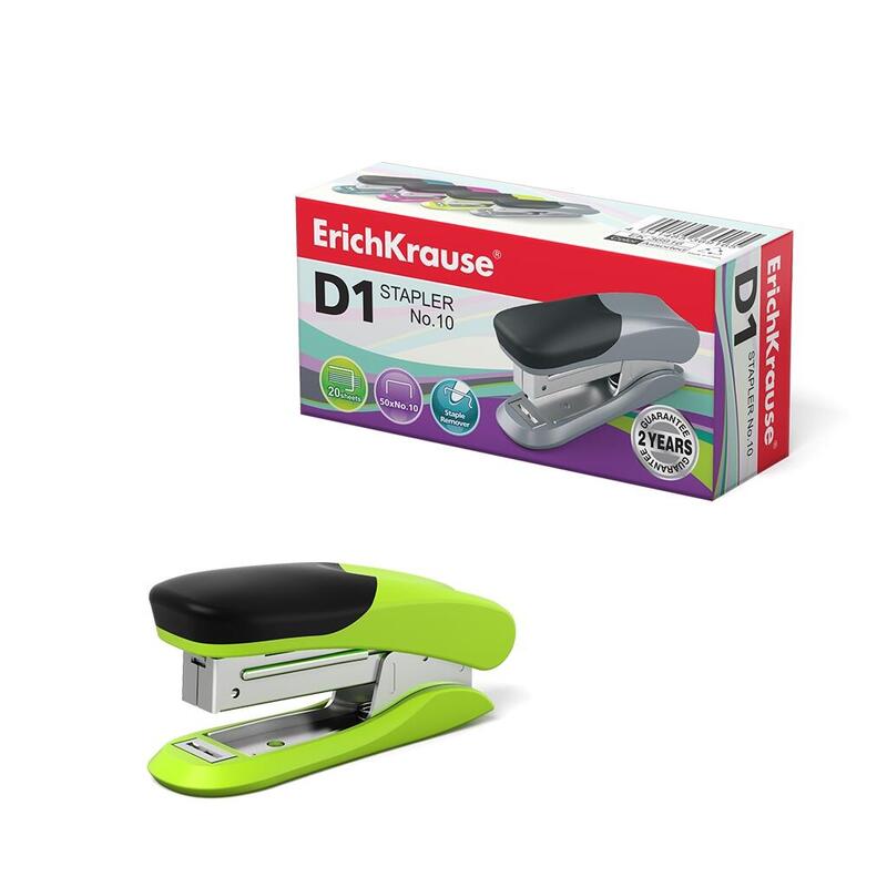 Erichkrause Grapadora 10 D1 - Hasta 20 Hojas - Plastico Resistente A Golpes - Mecanismo De Acero De Alta Calidad - Color/Diseño Variado
