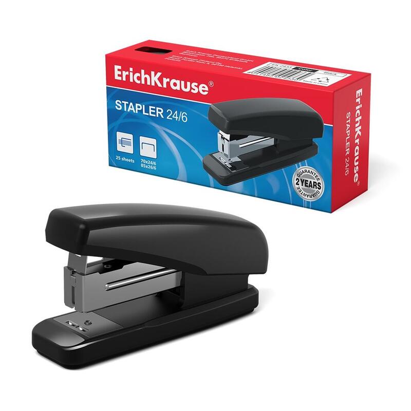 Erichkrause Minigrapadora 24/6 Classic - Hasta 25 Hojas - Plastico Resistente A Golpes - Mecanismo De Acero - Capacidad 70 Grapas ?24/6 O 85 Grapas ?26/6 - Profundidad De Insercion 55mm - Garantia De 2 Años - Color Negro