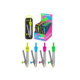 Erichkrause Neon Expositor Con 12 Compases Con Lapiz - Cuerpo Metalico - 123mm De Longitud - Radio Maximo De 185mm -