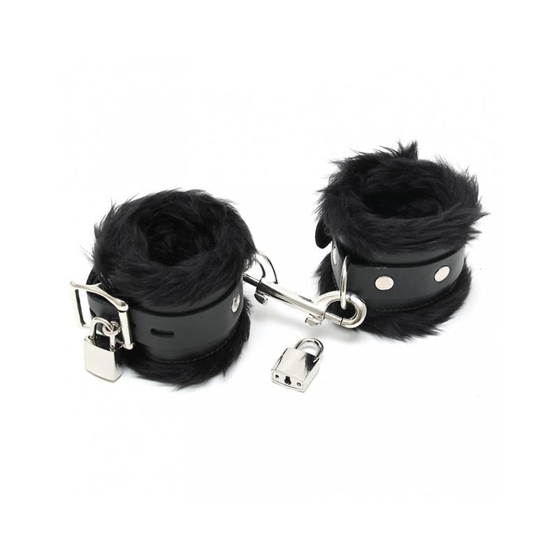 Esposas Cuero Y Pelo Negro 7cm Candados