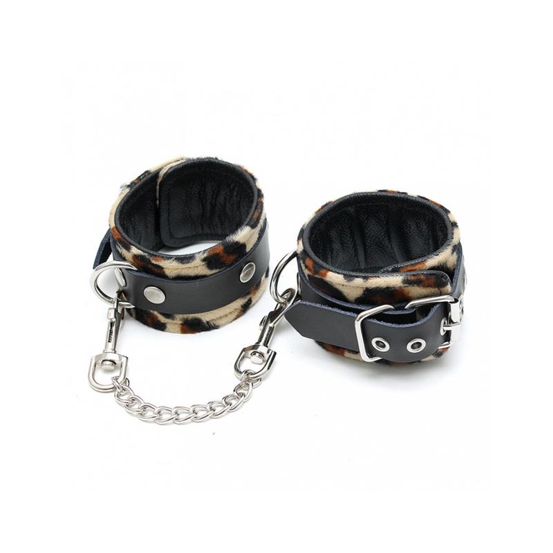 Esposas De Cuero Estampado Leopardo  Ajustable