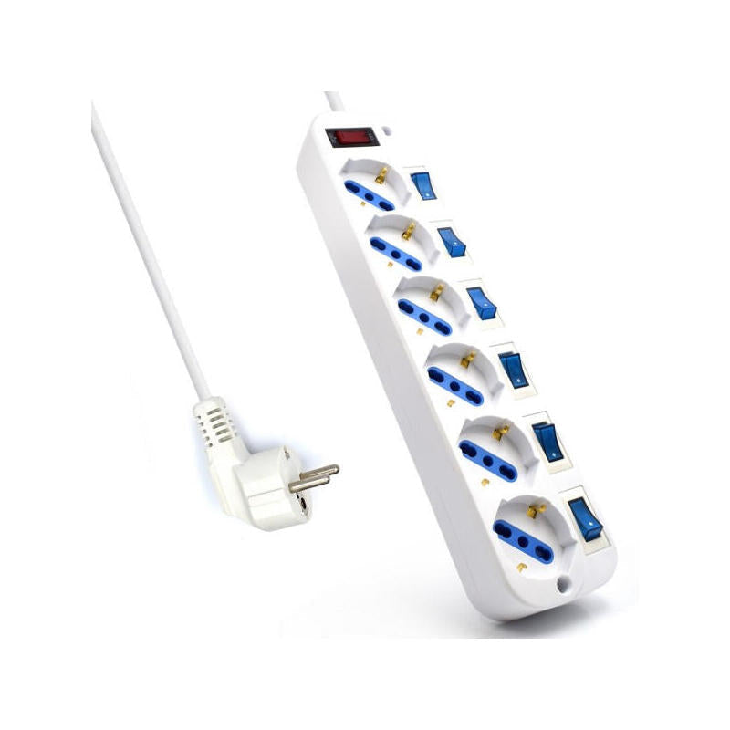 Ewent Regleta 6 Tomas Schuko Con Interruptor Individual 3m Ewent Ew3932-3m, 6 Salidas Ac, Tipo F, 3500 W, 3 M, Blanco