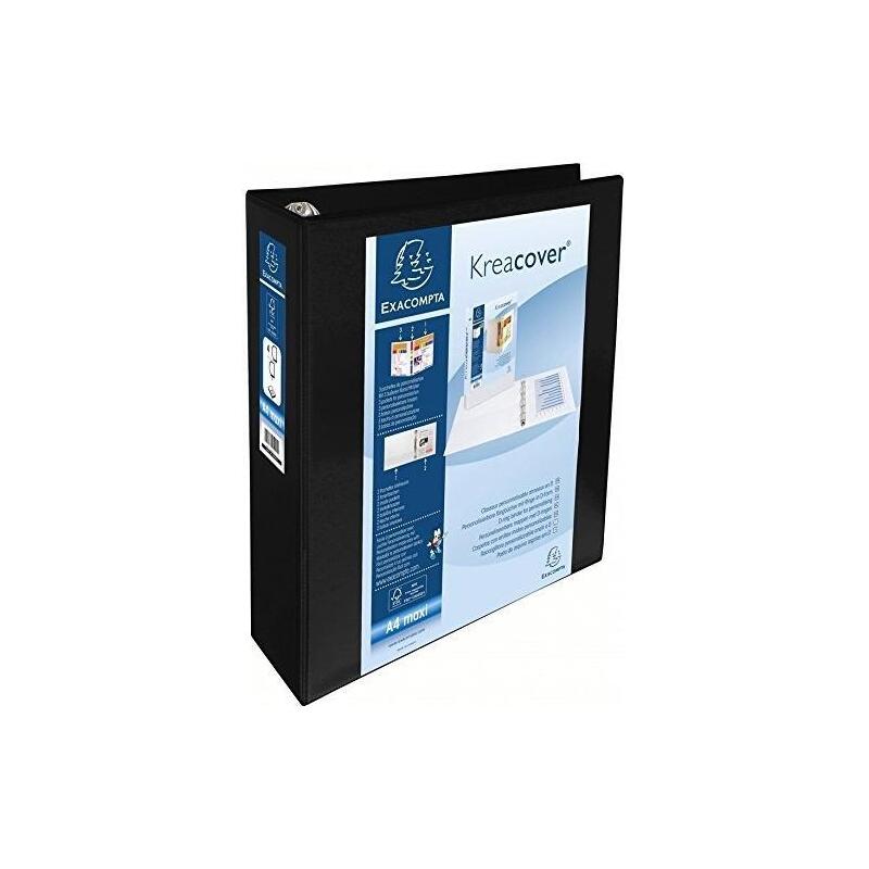 Exacompta Carpeta 4 Anillas Mixtas 60mm Kreacover Forrada Pp A4+ Personalizable 3 Bolsos Exteriores Negro