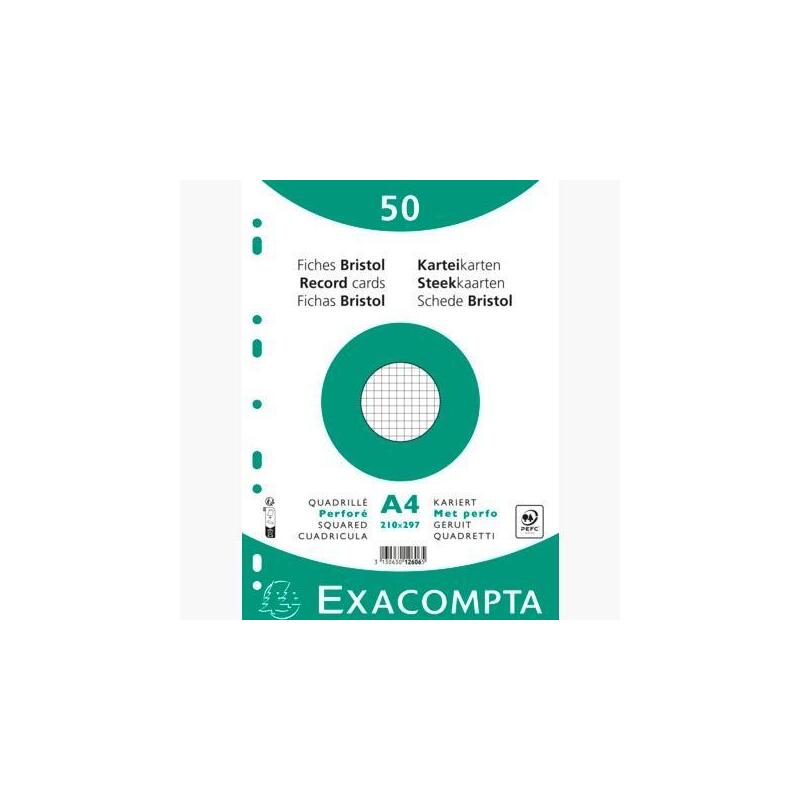 Exacompta Fichas Cartulina Bristol Taladro A4 Cuadrícula 5x5 Pack De 50 Blanco