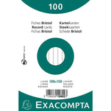 Exacompta Paquete 100 Fichas Cartulina Bristol Retractil Linea Horizontal Sin Taladro 100x150mm Blanco
