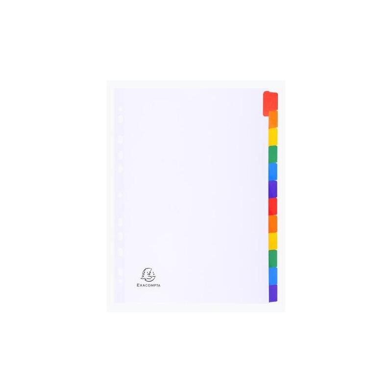 Exacompta Separadores Cartulina Blanca 160gr 12 Posiciones A4 Pestañas Colores