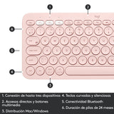 Teclado Español Logitech K380 Multi-Device Bluetooth Qwerty Rosa 920-009587