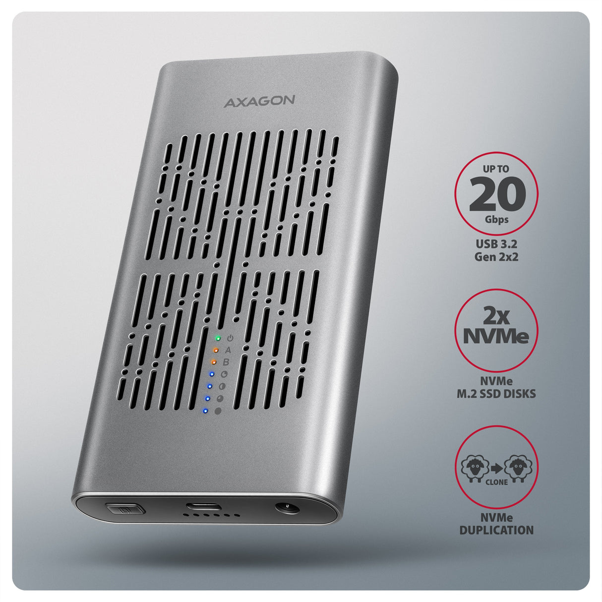 Eem2-20gd Carcasa Externa De Aluminio Usb-C 3.2 Gen2x2, Ssd Nvme M.2 Dual De 20 Gb/S, Clone Master