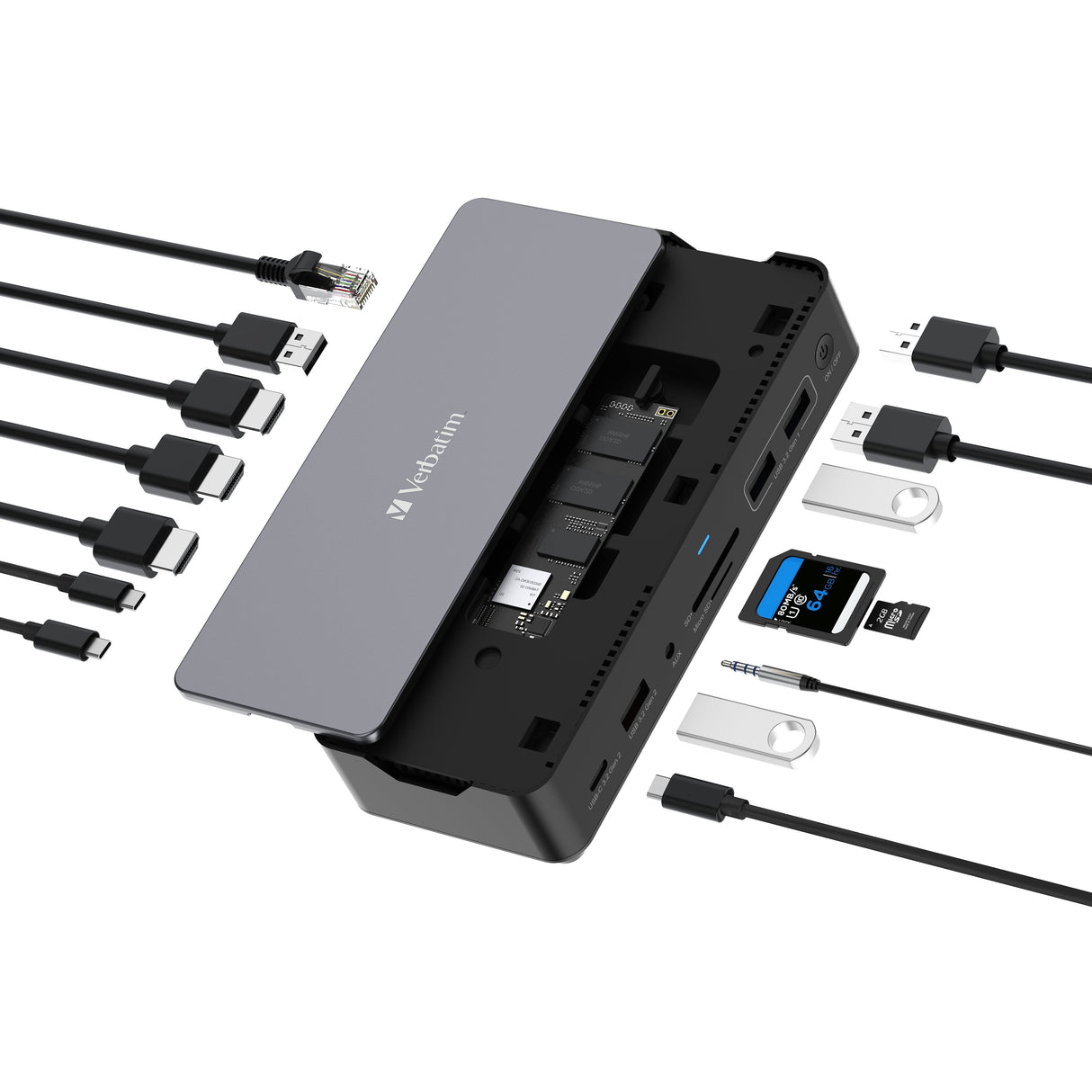 Verbatim Usb-C Pro Dockingstation Cds-15ssd Con Hdmi/4k/Ssd 256gb/Rj45/Usb-A