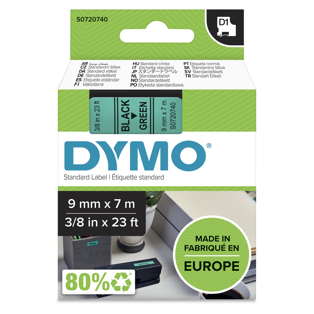 EAN 5411313409193 - DYMO D1 Standard - Black on Green - 9mm cinta para impresora de etiquetas Negro sobre verde imagen 1