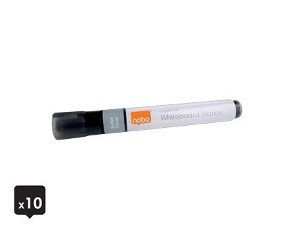 Nobo Caja De 10 Rotuladores Para Pizarra Blanca - Punta Redonda 3mm - Tinta Liquida - Nivel De Tinta - Color Negro