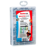 Fischer Meister-Box Gk + Tornillos + Ganchos, Tacos (Gris Claro, 100 Piezas, Con Herramienta De Ajuste) 513892