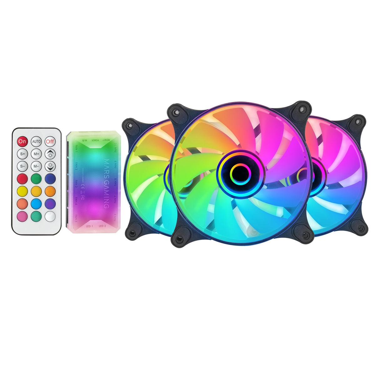 Pack 3 Ventiladores Mars Gaming Mf-3dkit 12cm + Hub + Mando A Distancia Argb Negro