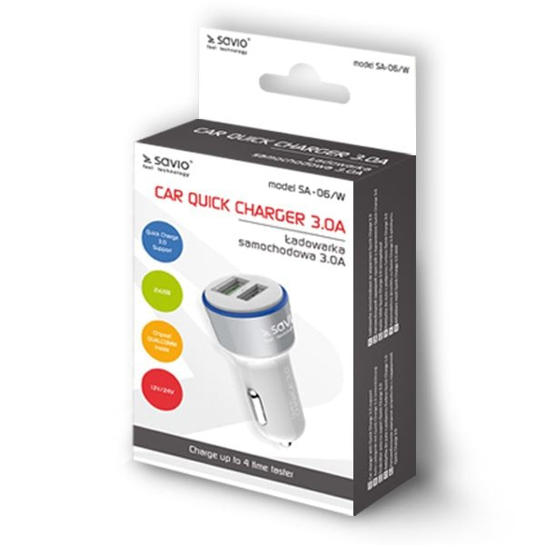 Cargador De Coche Savio Quick Charge 3.0a Sa-06/W