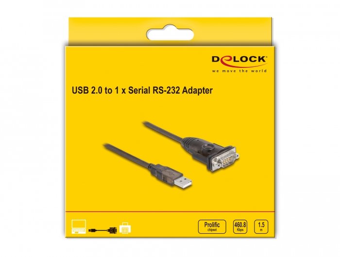 Delock Adaptador Usb 2.0 Tipo-A A 1 X Serial Rs-232 D-Sub 9 Pin Macho Con Tuercas 1,5 M