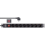Regleta Inline De 19", Contacto De Protección De 9 Contactos, Con Interruptor, 2 M, Negro