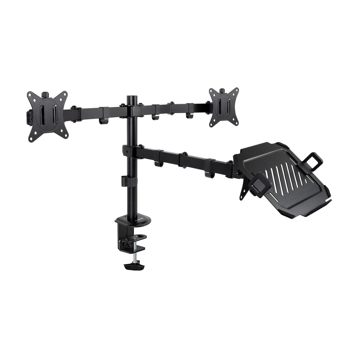 Tooq Soporte De Mesa Para 2 Monitores De 17"-32" + Bandeja Para Portatil - Gestion De Cables - Peso Max 9kg X Brazo -