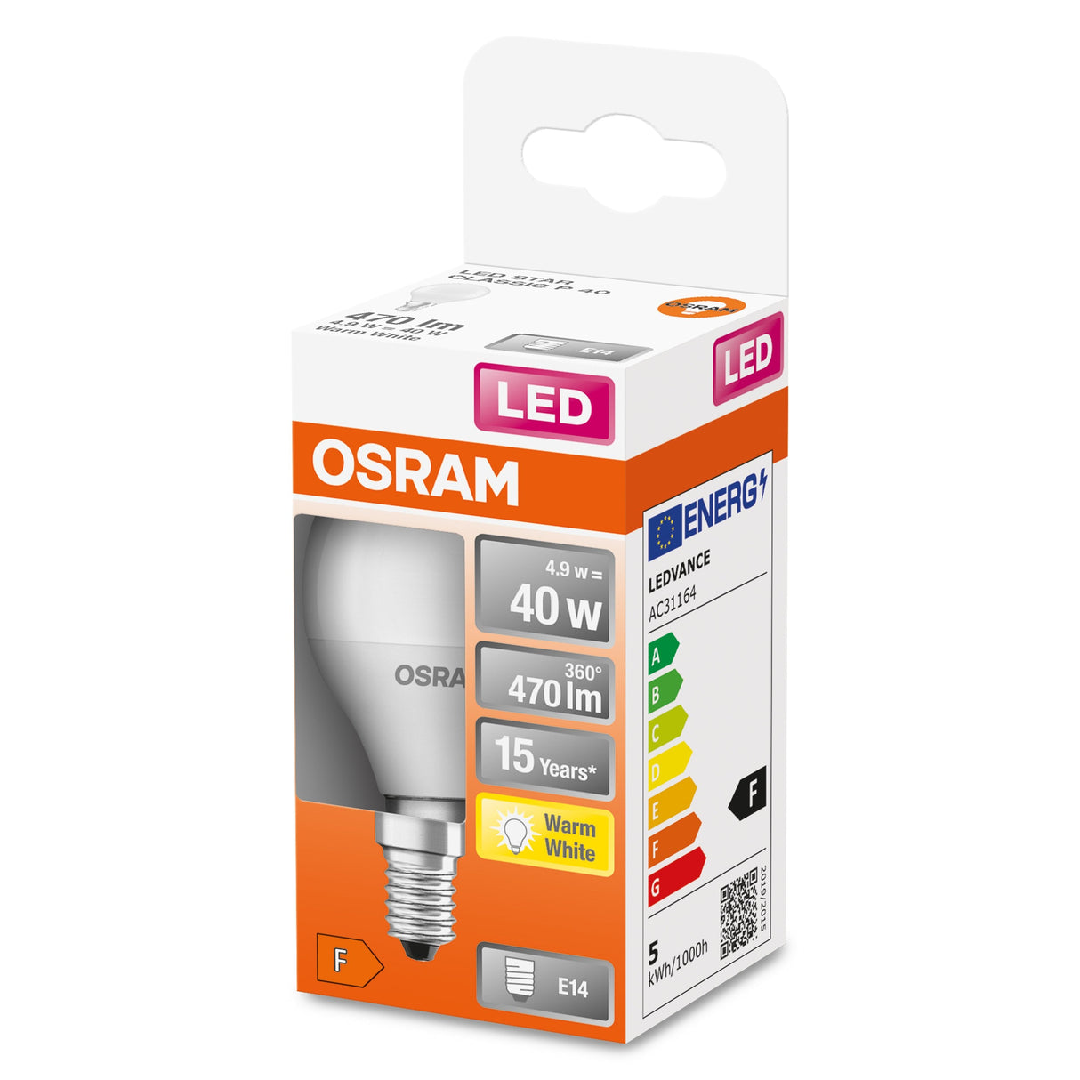Osram Bombilla Led Esférica Mate Con Disipador De Calor - 4w Equivalente A 40w E14 - Blanco Cálido