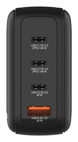 Cargador De Pared Universal Gan Para Viaje Verbatim Mini Gan Charger Con Pantalla 3xusb Tipo-C 1xusb 140w