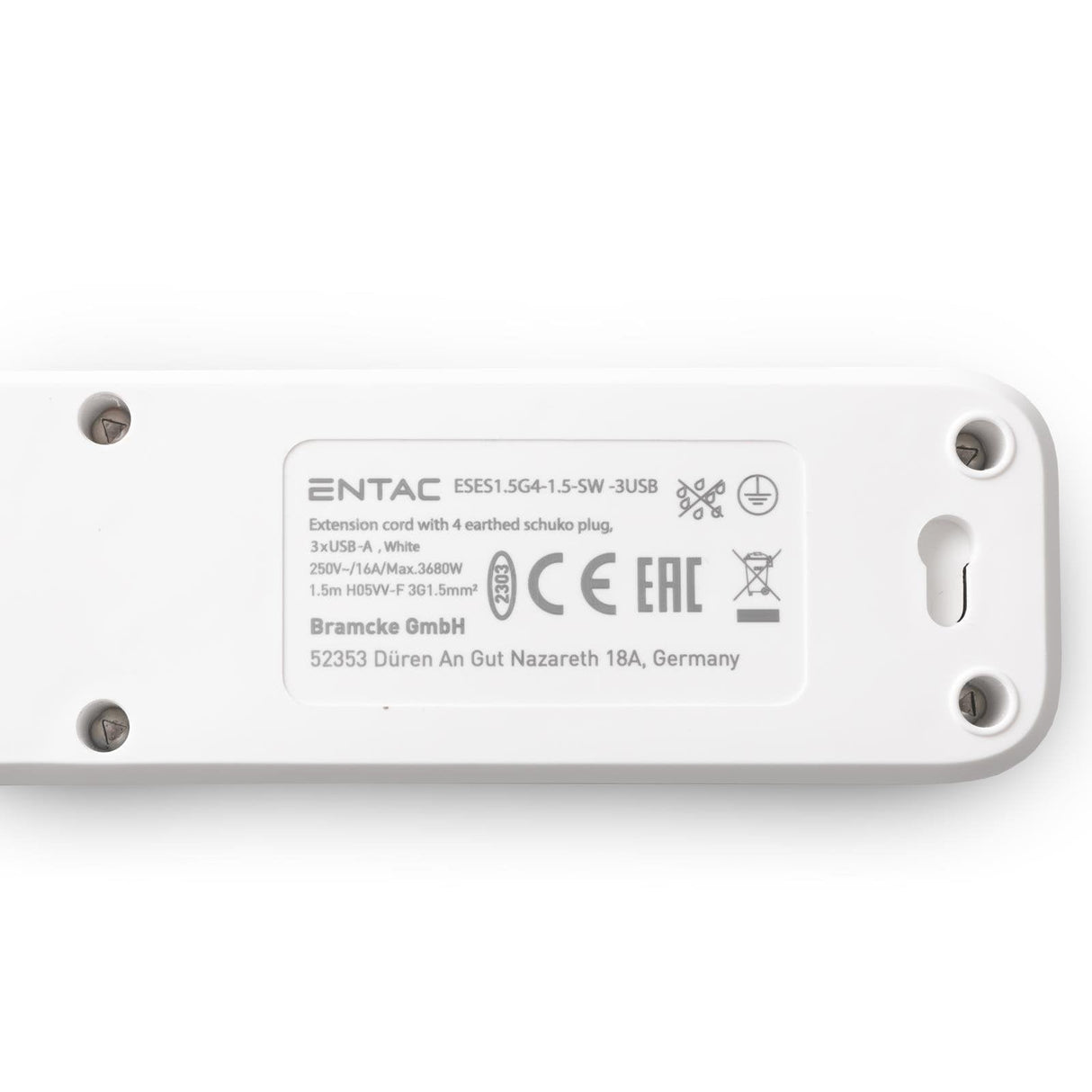 Entac Meckdosenleime 4fach 3x Usb-A, 1,5m Blanco