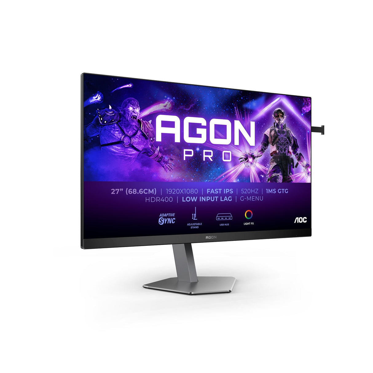 Monitor  Aoc Ag276fk 27 "Negro (Matt)/Gris Oscuro, Fullhd, Fast-Ips, Usb Hub, Adaptive-Sync, Panel De 520hz Ag276fk