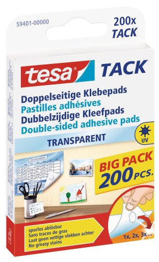 Tesa Almohadillas Adhesivas Tack, 200 Uds., Reutilizables, Transparentes