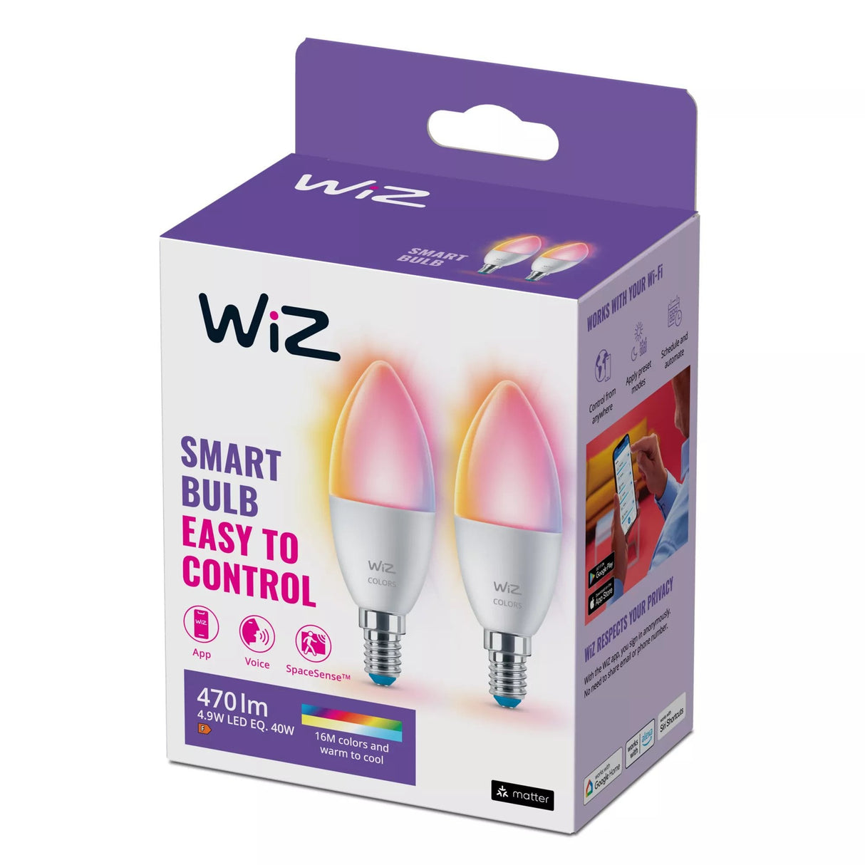 Bombilla Wiz 2 Bombs Vela 40w  E14 Rgb Bt & Wifi
