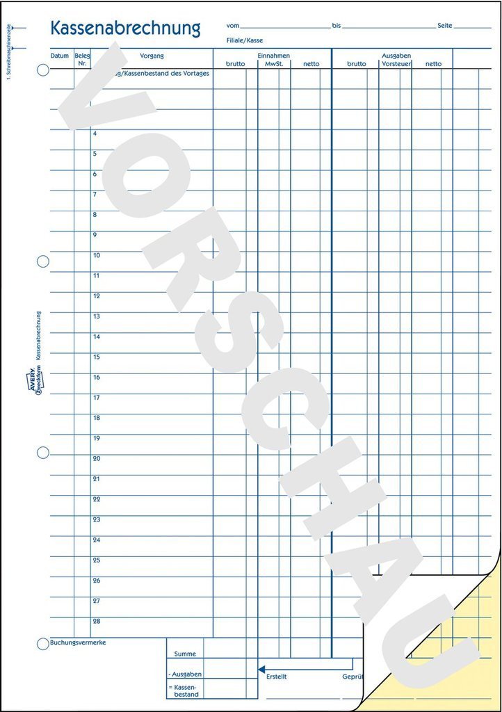 Avery Zweckform Kassenbericht - 40 Hoja - A4 (210 X 297 Mm)
