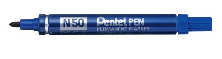 Pentel Pen N50-Be Marcador Permanente Cuerpo Aluminio Azul Y Punta Media Conica -12u-
