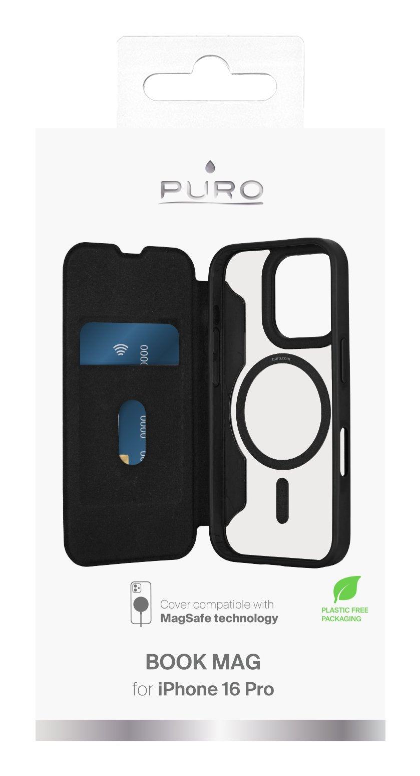 Puro Book Mag Case Iphone 16 Pro Schwarz