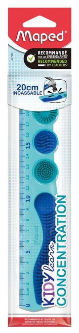 Maped Kidy Lern Concentration Regla 20cm - Diseñada Para Ayudar A La Concentracion - Zonas Tactiles Extraibles - Color