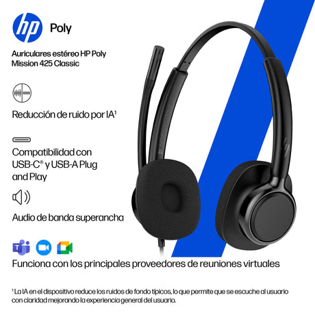 EAN 0199251820366 - HP Poly Mission 425 Stereo USB Wired Headset (Bulk) Negro imagen 8