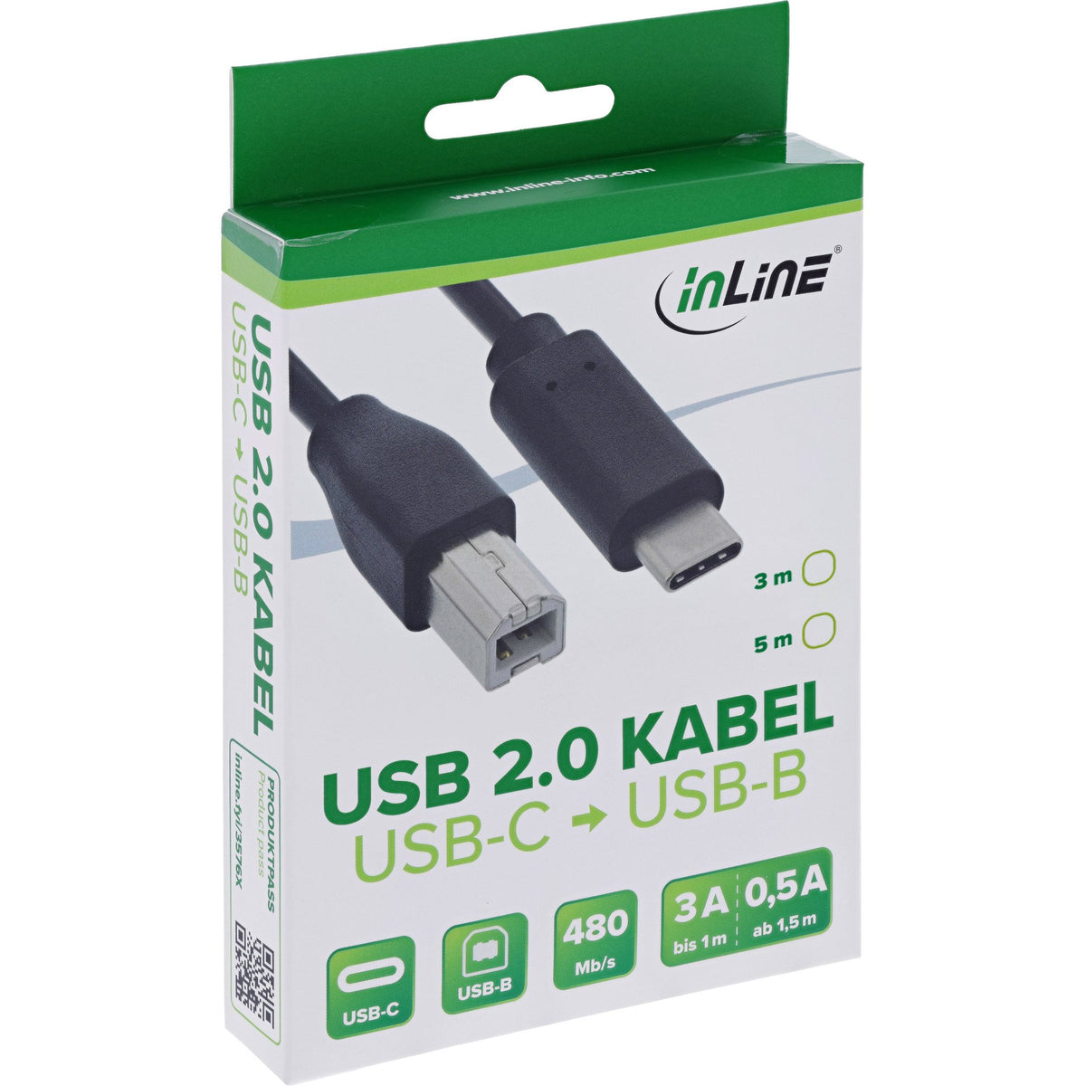 EAN 4043718250035 - InLine 35765 cable USB USB 2.0 5 m USB C USB B 0,48 Gbit/s Negro imagen 2