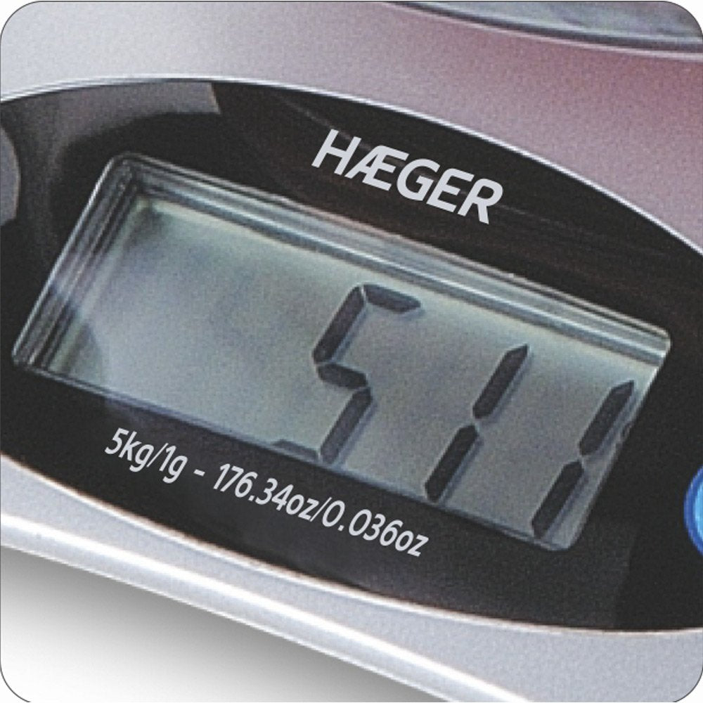 Báscula De Cocina Haeger Santini Hasta 5000g Precisión 1g Lcd Fácil Visionado Función Tara Bol Medidor En Cristal