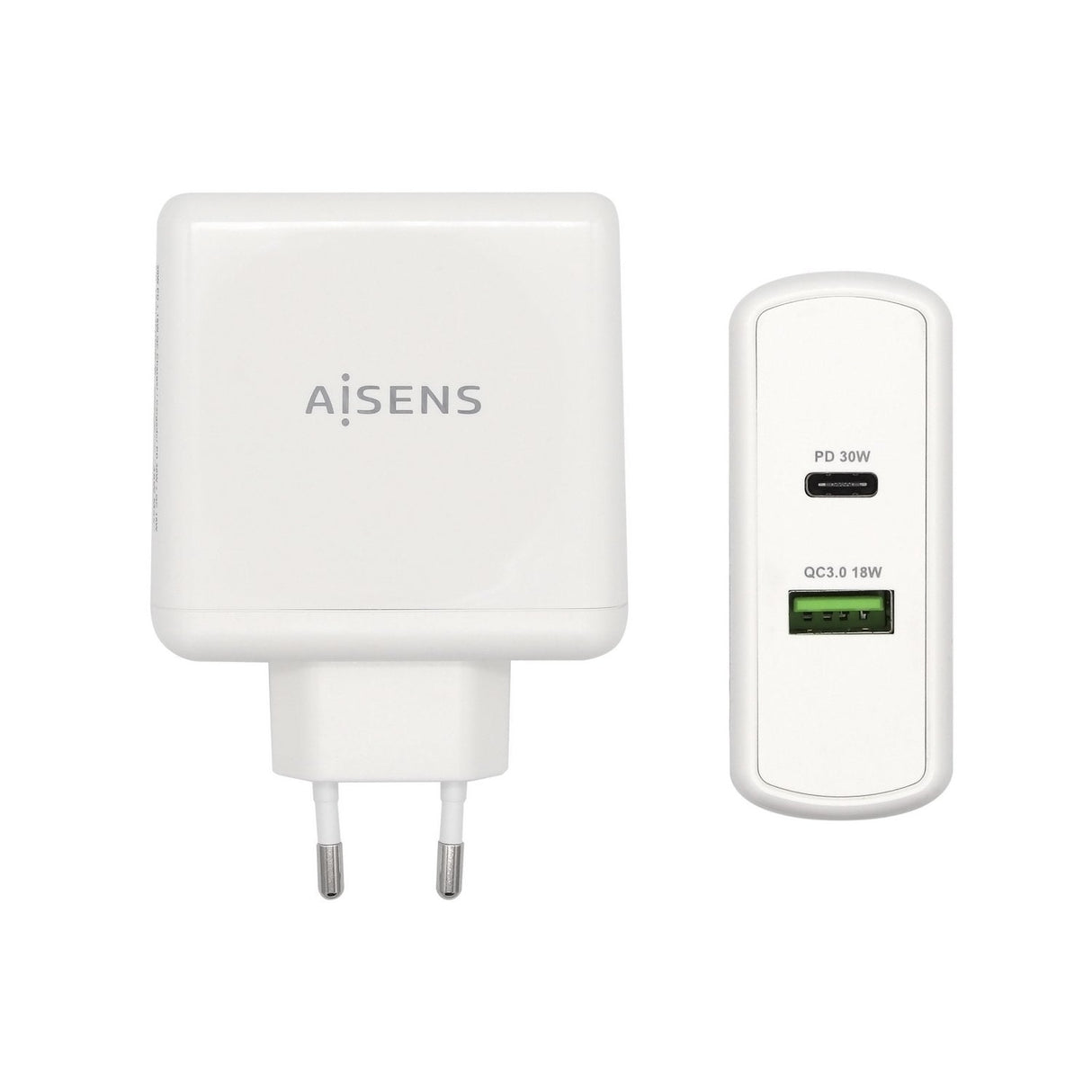 Aisens Cargador Para Smartphone 48w 1x Usb-C Pd3.0 30w, 1x Usb-A Qc3.0 18w