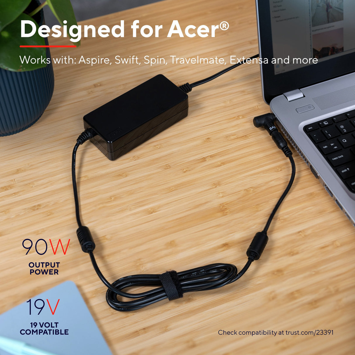 Cargador De Portátil Trust Maxo Para Acer 90w Automático 3 Conectores Voltaje 18-20v