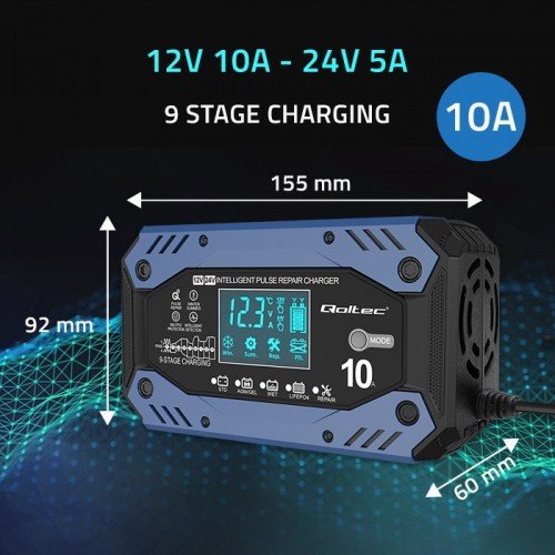 EAN 5901878524825 - Qoltec 52482 Cargador de batería para vehículos 12/24 V Negro, Azul imagen 8