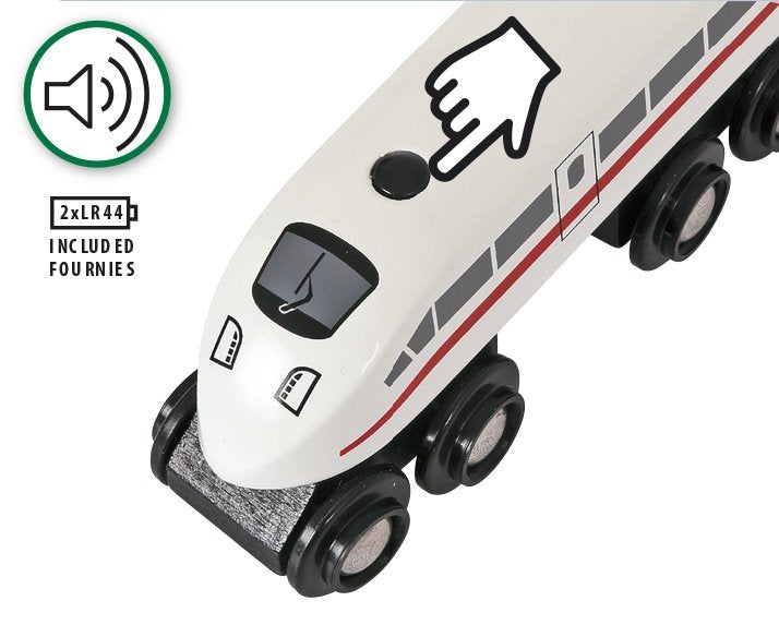 Brio World World Deck Train Con Sonido, Tocando Vehículo Blanco/Negro, 3 Partes 33748