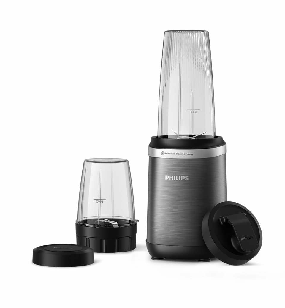 Philips Hr2766 00 Batidora, 1000 W, Cortador (300 Ml), Vaso (1,2 L) Con Tapa, Tecnología Problend Plus, Negro Metal Y Negro