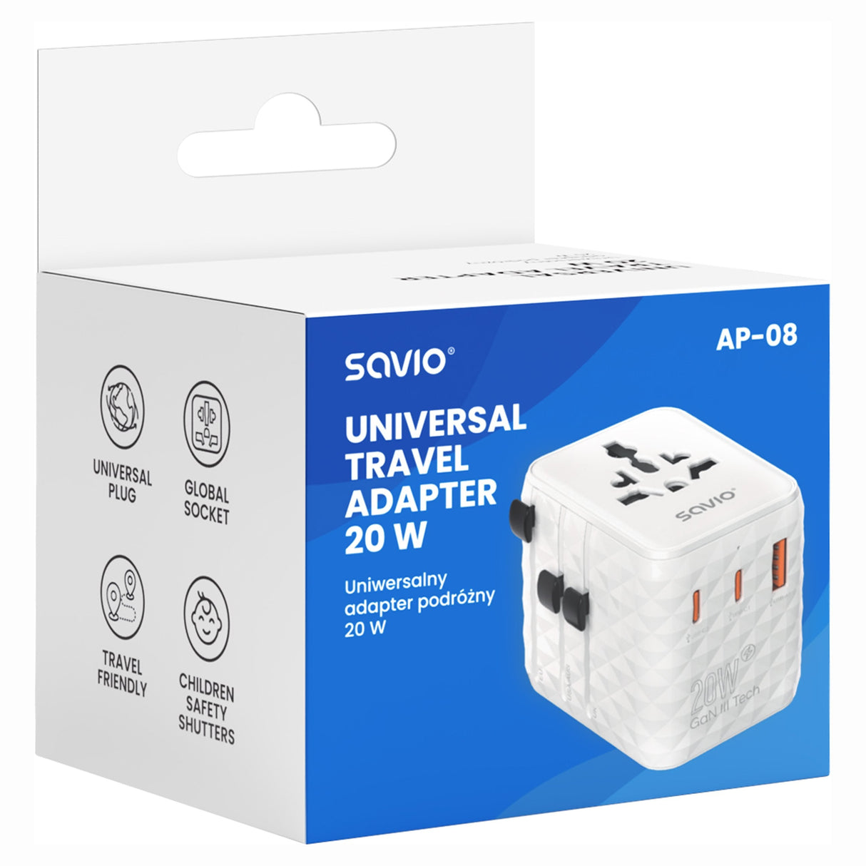 Savio Ap-08 Adaptador E Inversor De Corriente 20 W Blanco