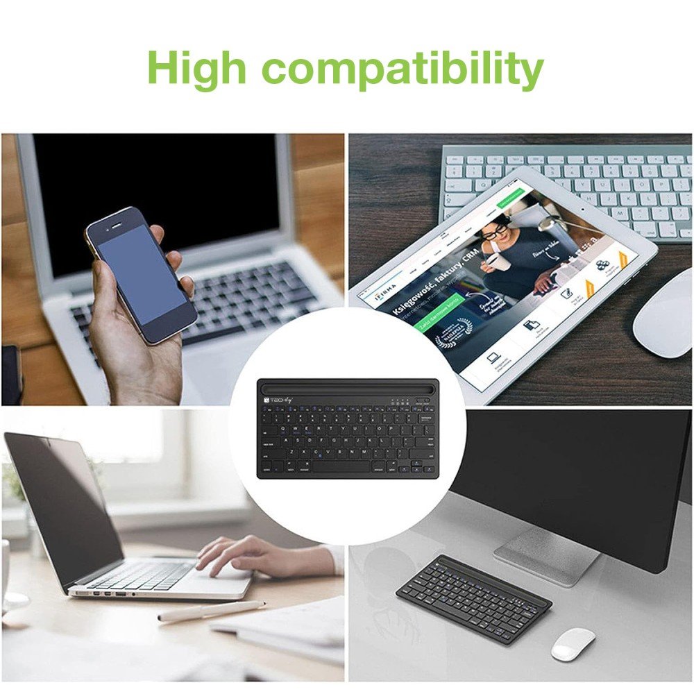Techly Mini Wireless Keyboard 78 Keys 2 Channels With Hotkeys And Tablet Stand